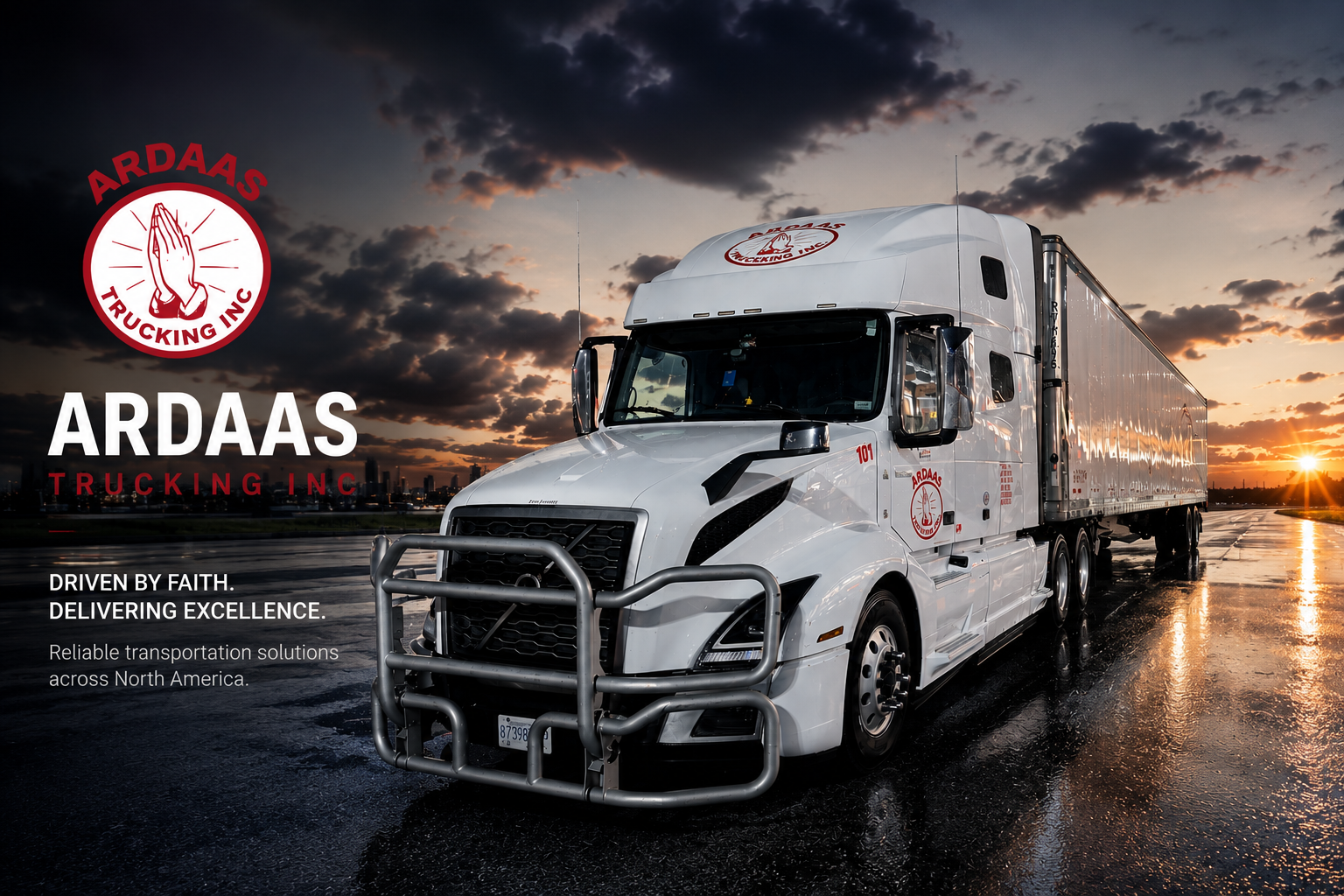 Ardaas Trucking semi-truck at sunset